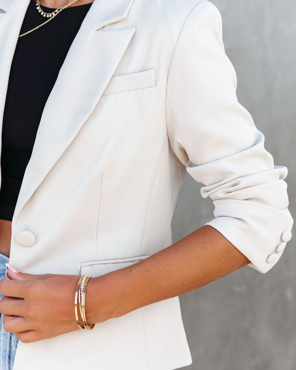 From Night To Day Pocketed Blazer - Ecru