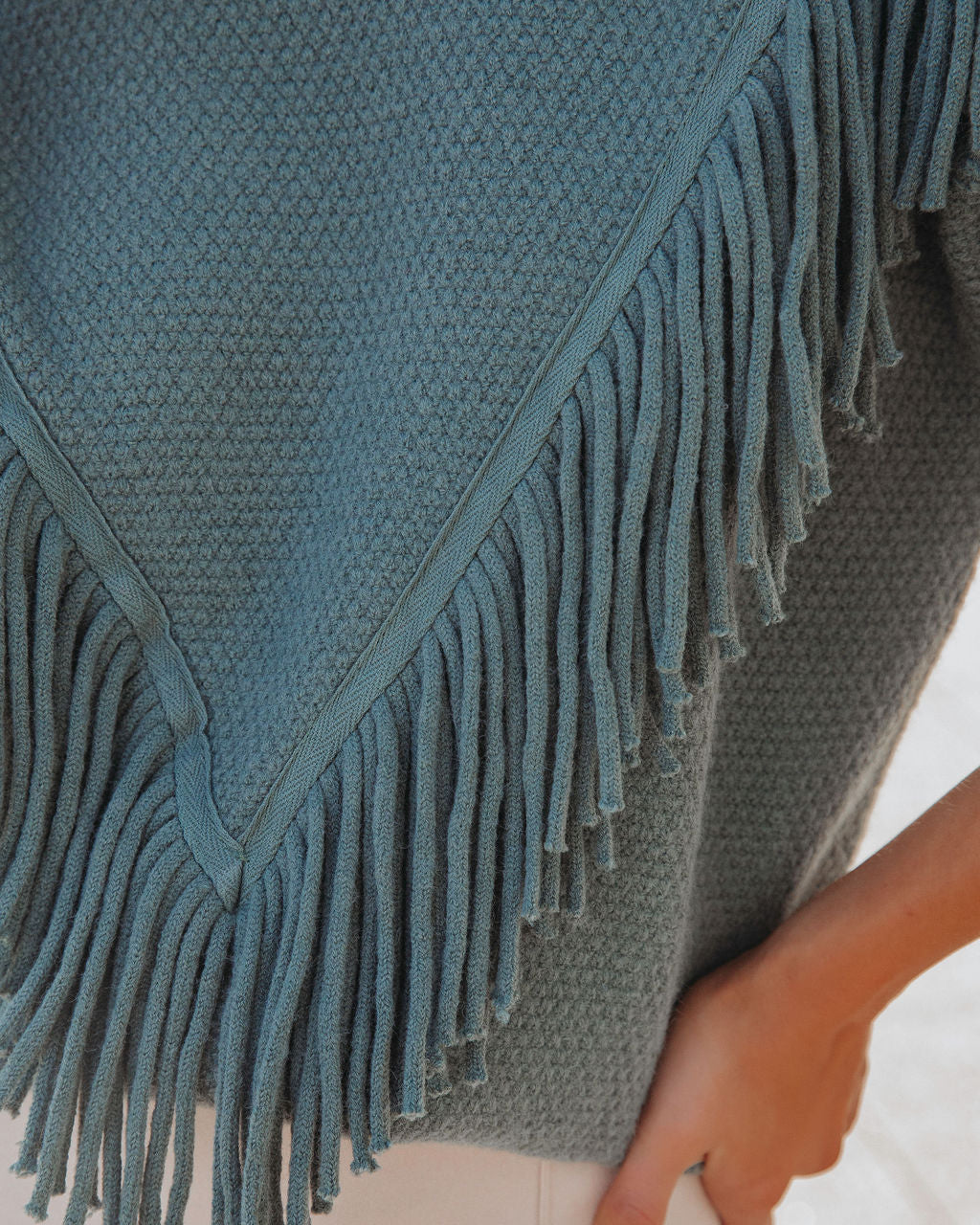 Annie Knit Fringe Turtleneck Pullover Sweater - Dusty Sage