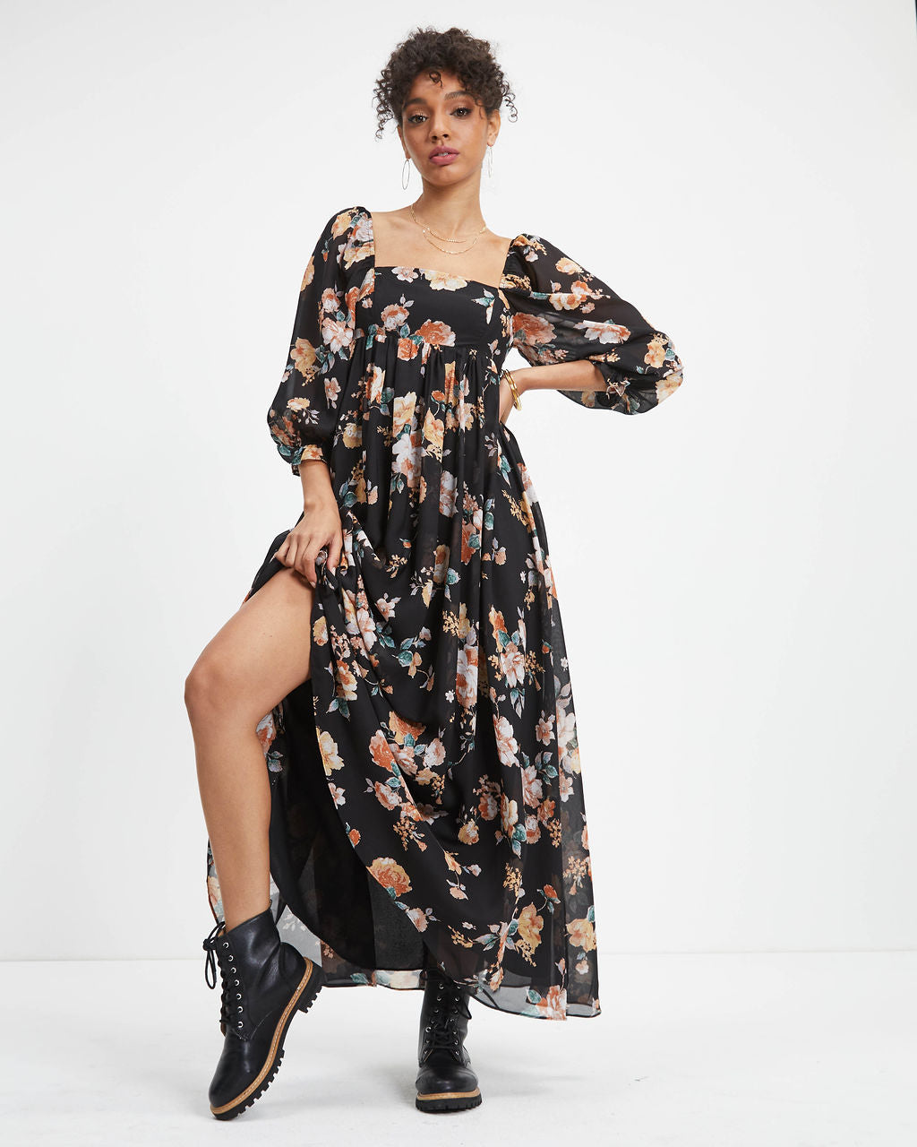 Miller Floral Chiffon Maxi Dress - Black - FINAL SALE