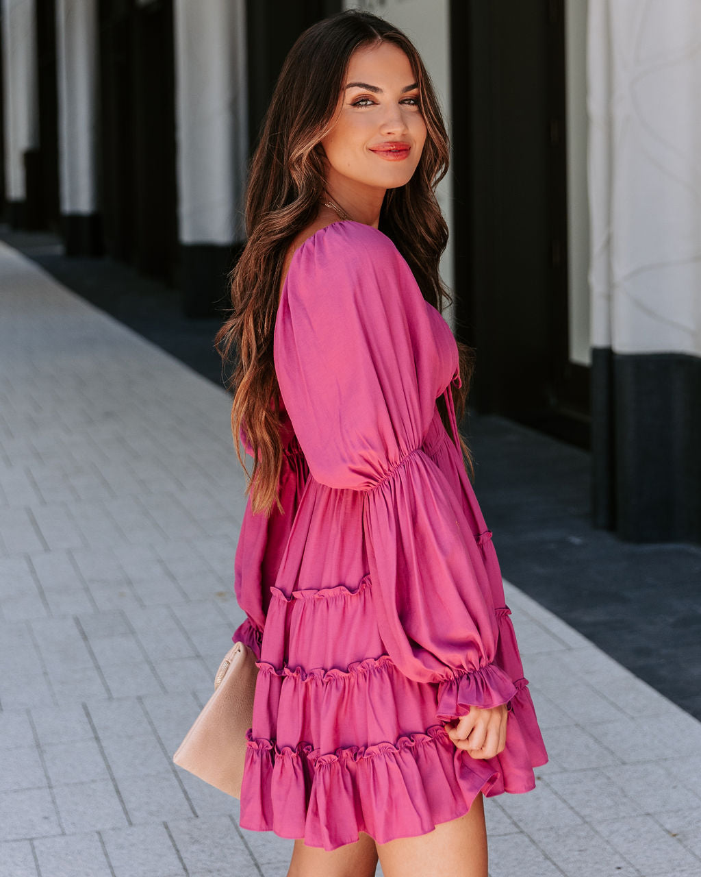 Unrequited Romance Tiered Front Tie Mini Dress - Plum