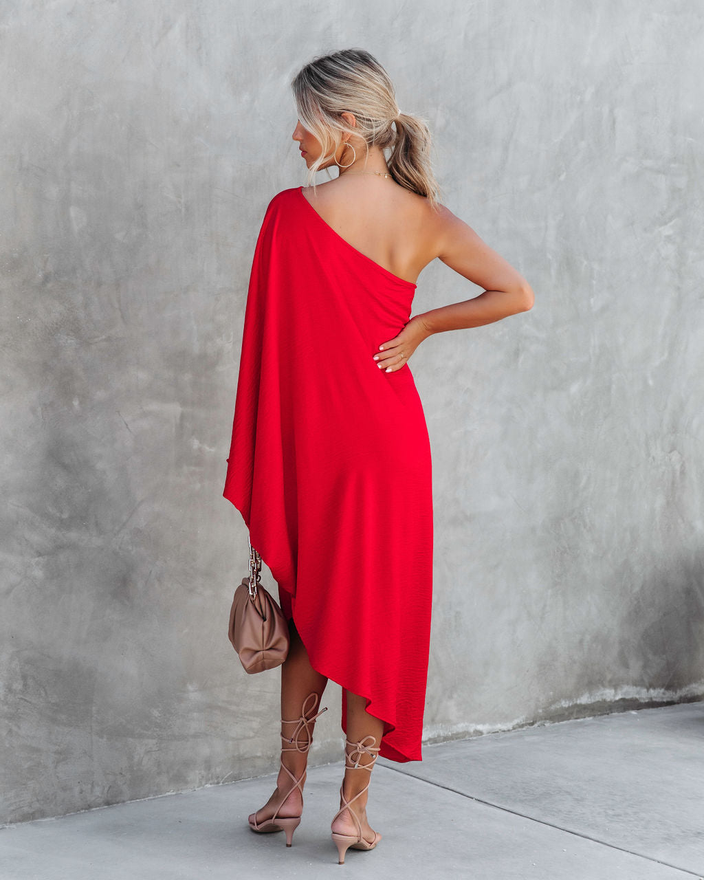 Goddess Of Beauty One Shoulder Satin Maxi Dress - Red