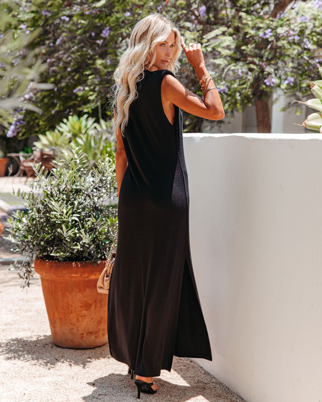 Teagan Padded Shoulder Knit Maxi Dress - Black - FINAL SALE