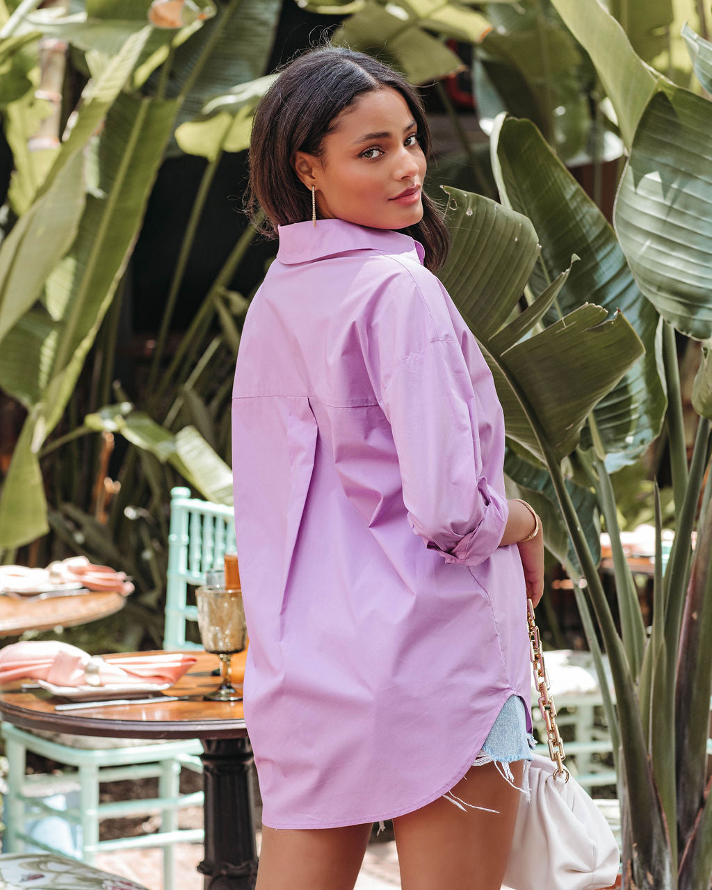La Brisa Button Up Cotton Top - Lilac - FINAL SALE