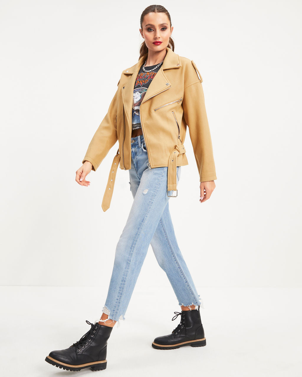 Harley Biker Pocketed Jacket - Camel