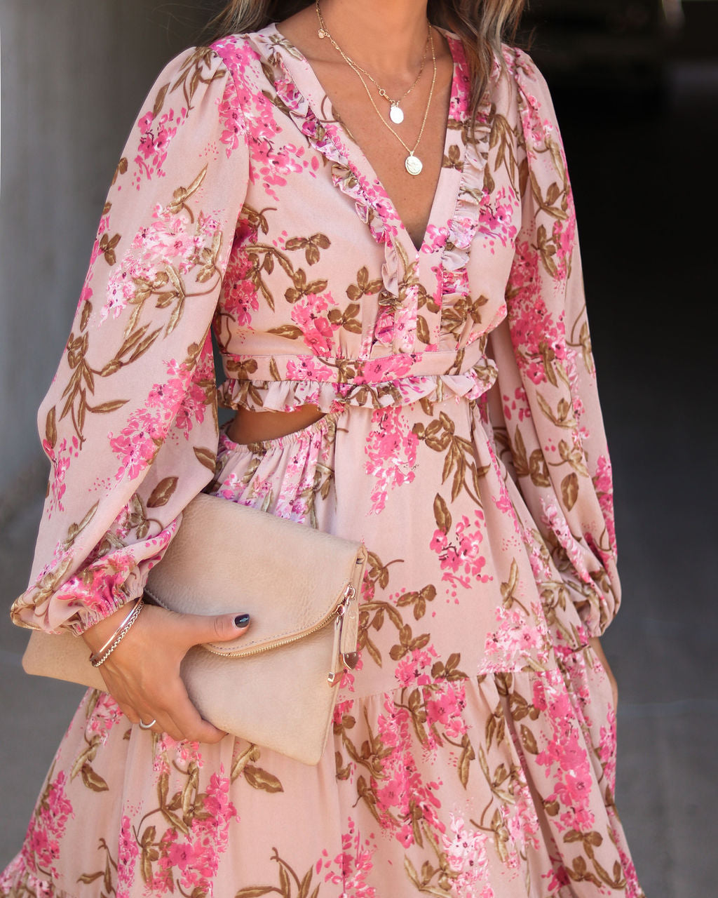 Vineyard Romance Floral Side Cutout Maxi Dress