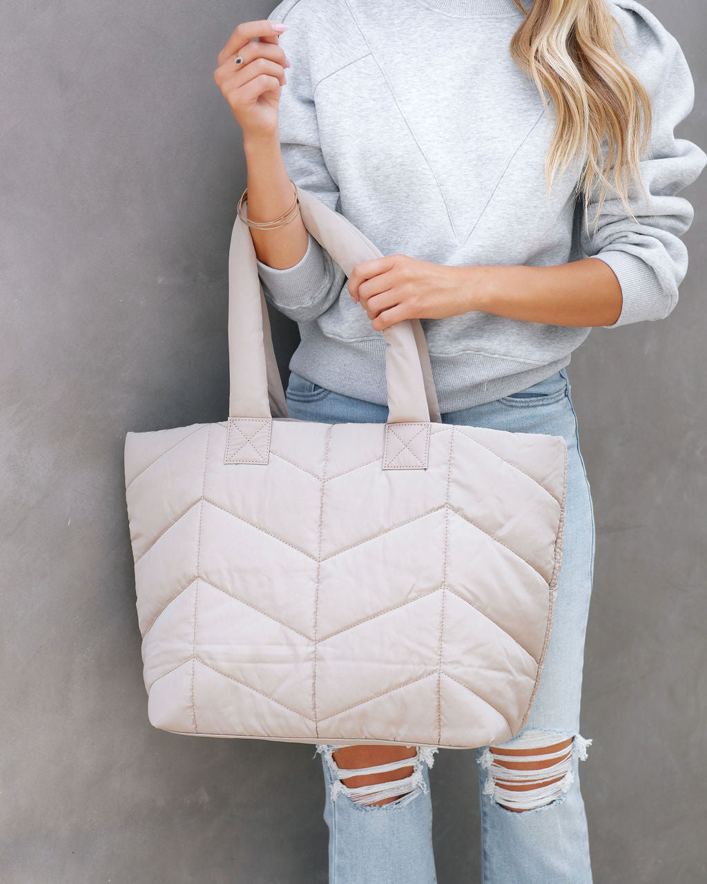 Avery Quilted Nylon Tote - Almond - SALE