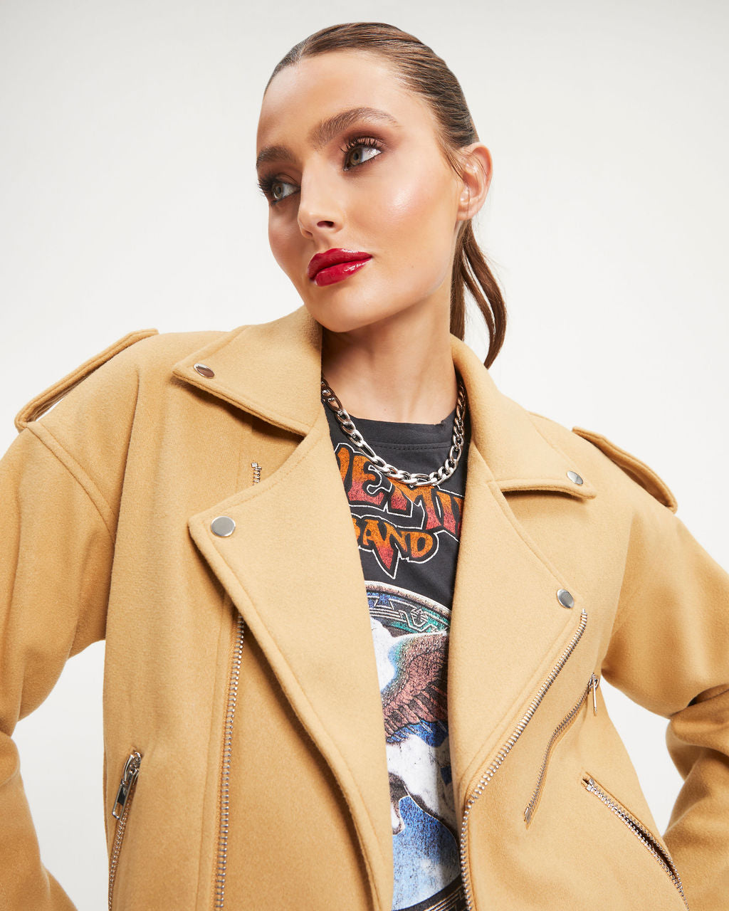 Harley Biker Pocketed Jacket - Camel