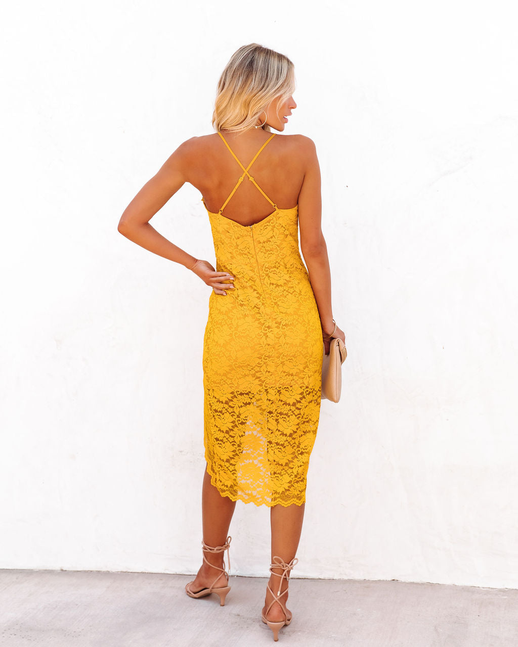 Flamenco In Marbella Lace Midi Dress - Marigold - SALE