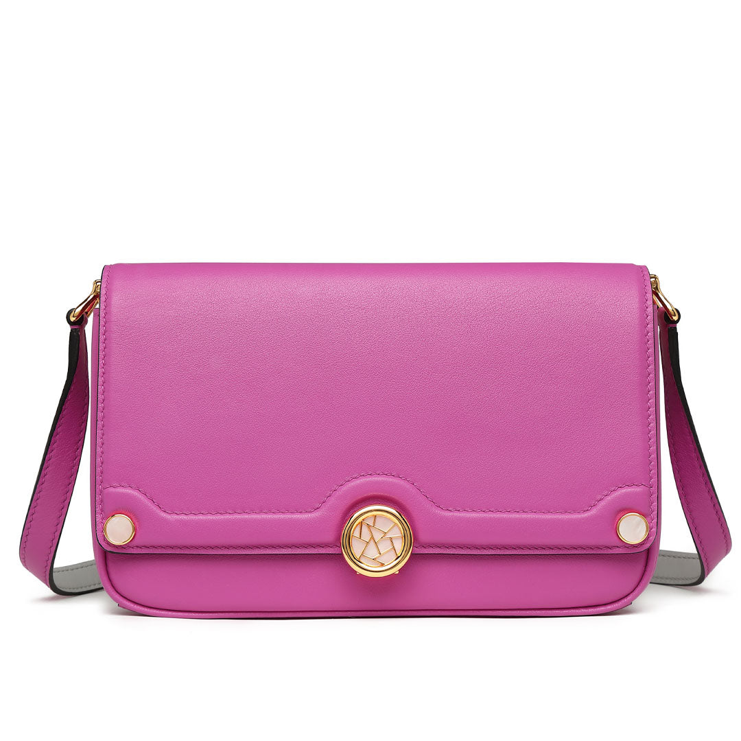 Handmade Violet SWIFT Leather Crossbody Gemini Saddle Bag