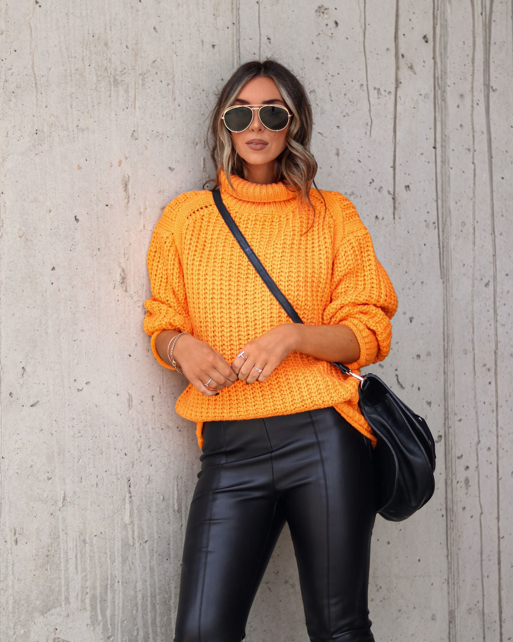 Connie Turtleneck Knit Sweater - Tangerine