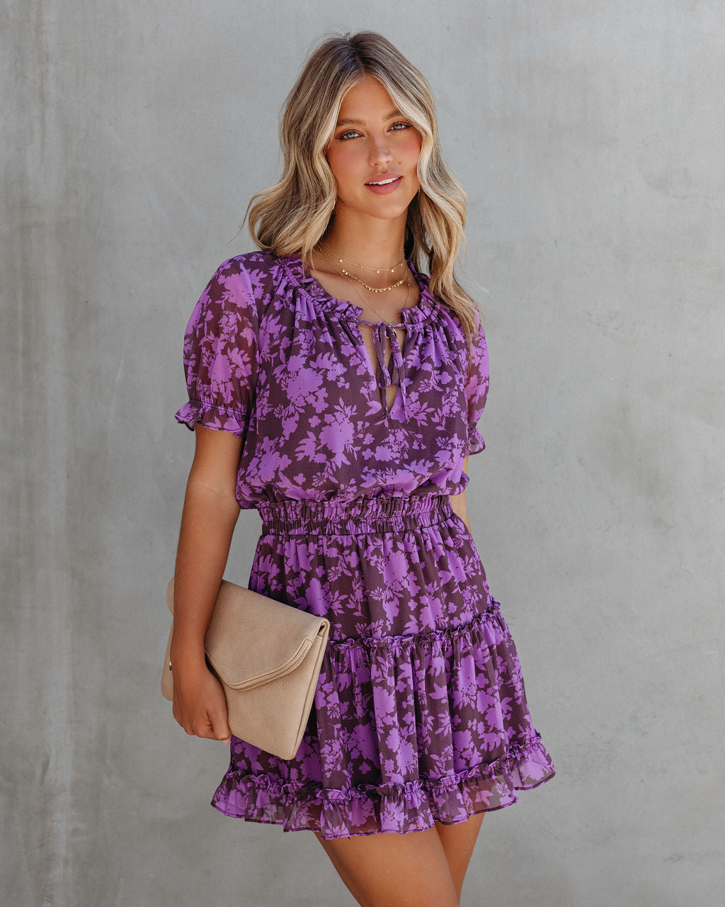 Braylin Floral Ruffle Tiered Mini Dress - Purple - FINAL SALE