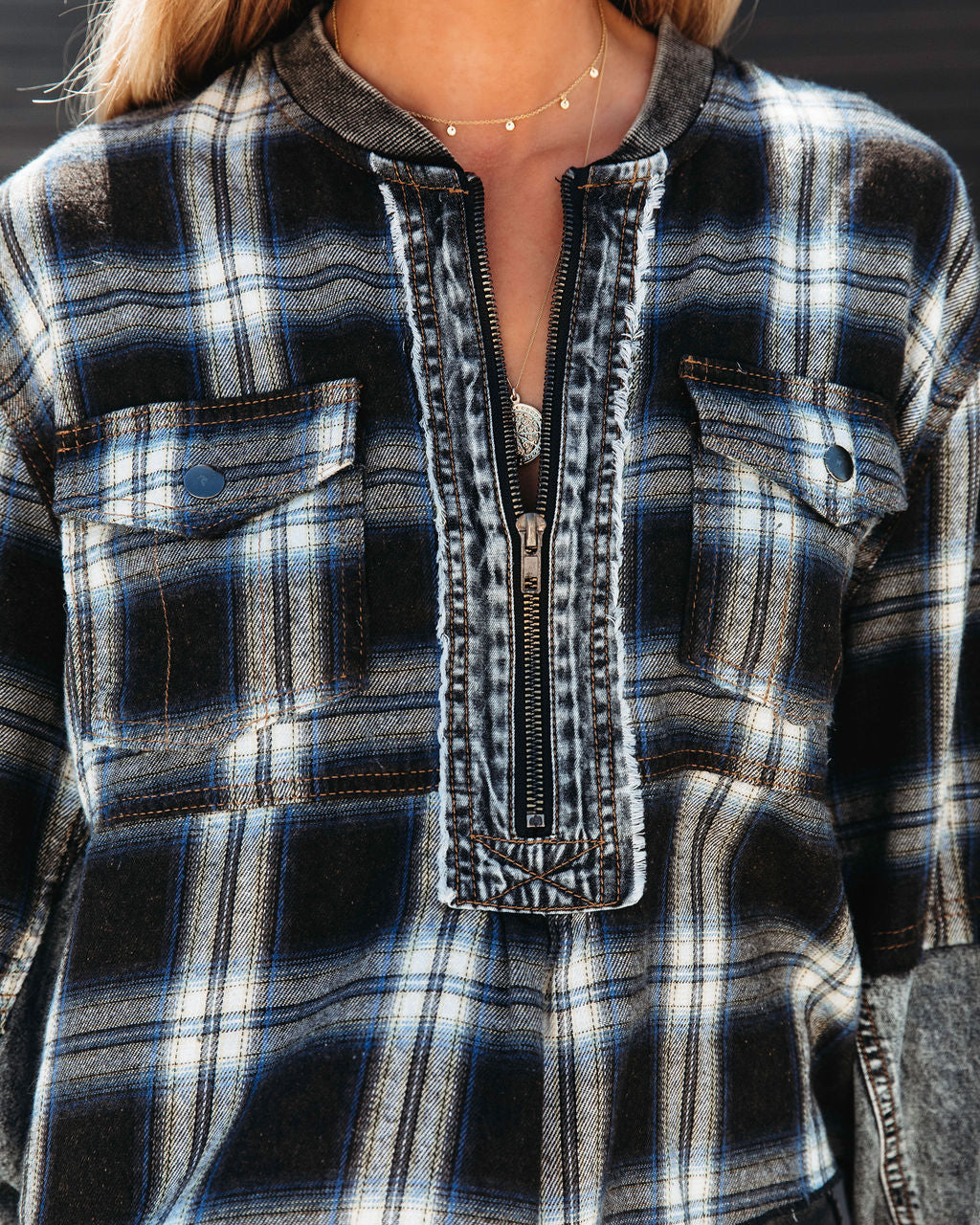 Daria Plaid Contrast Half Zip Top