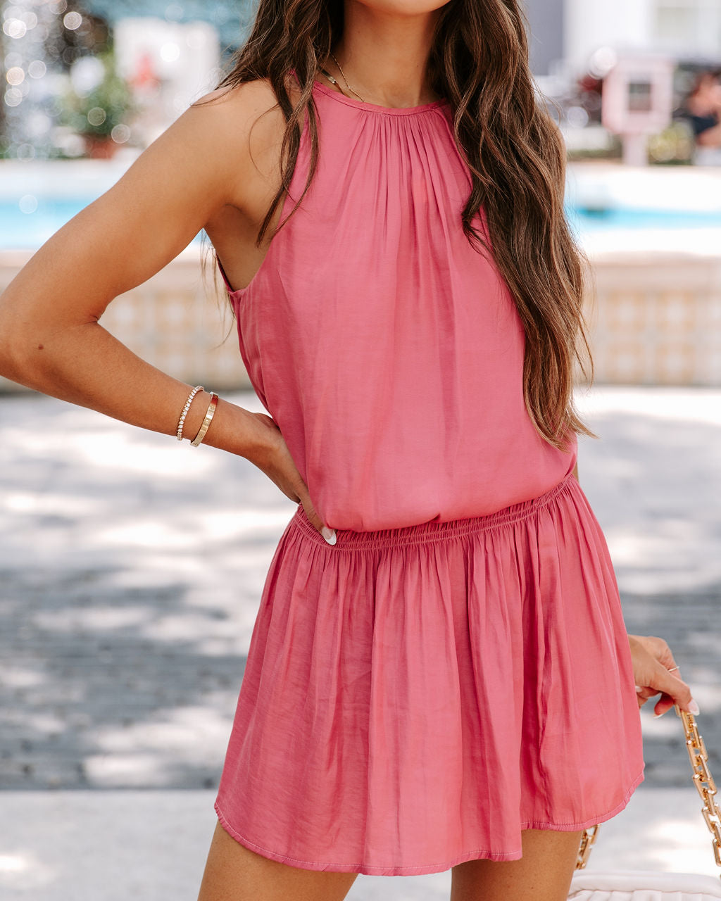 Rose Glow Smocked Satin Mini Dress - SALE