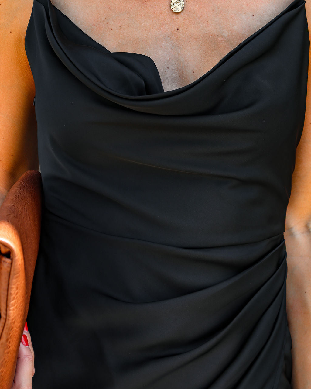 Lila Cowl Neck Drape Midi Dress - Black