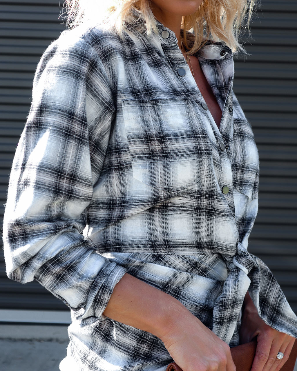 Archie Cotton Ruched Plaid Shirt Dress