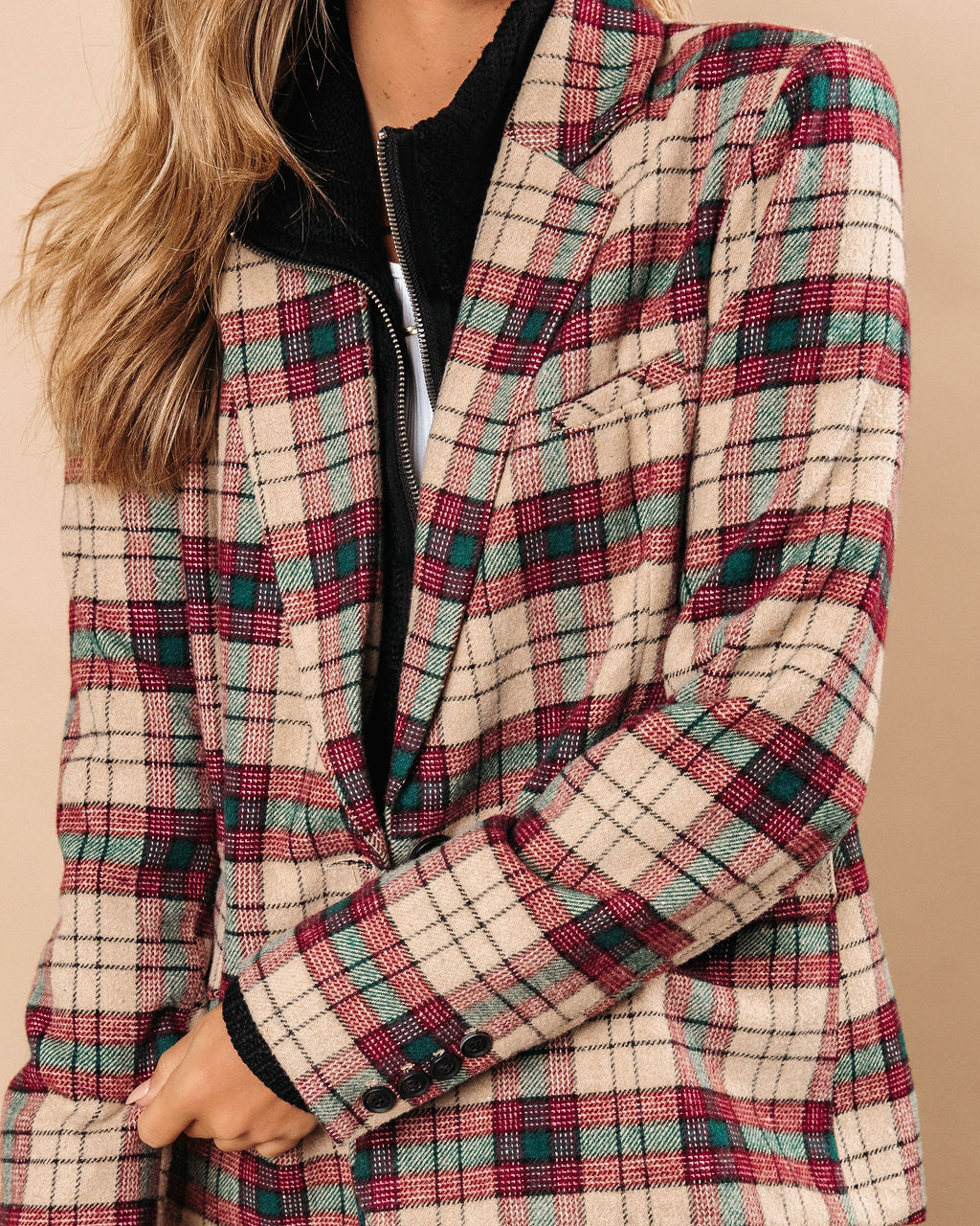 Good Tidings Pocketed Plaid Blazer
