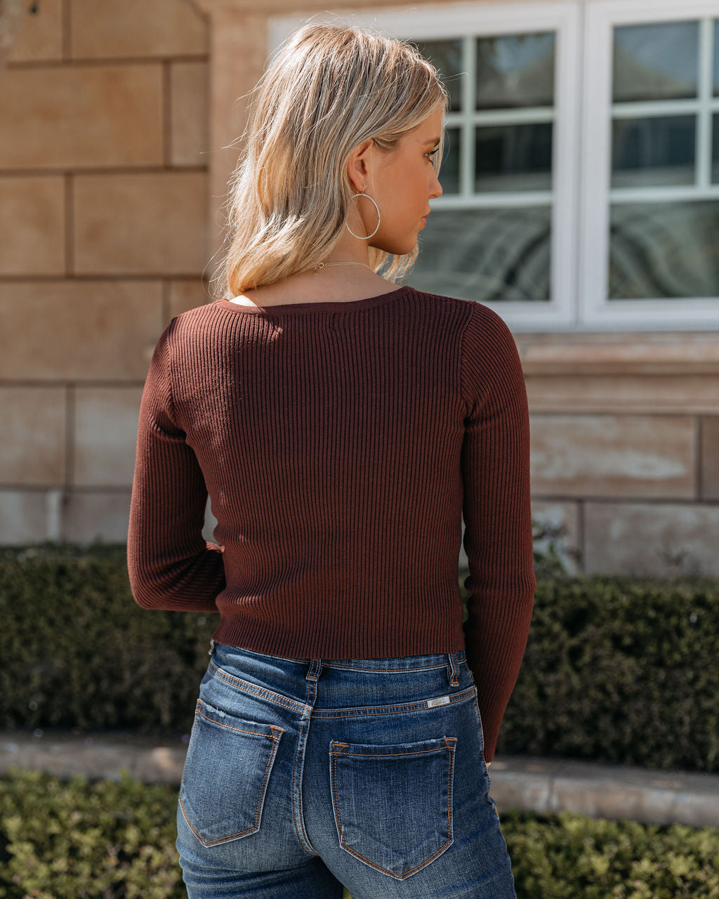 Kadine Crop Knit Cutout Sweater - Brown - SALE