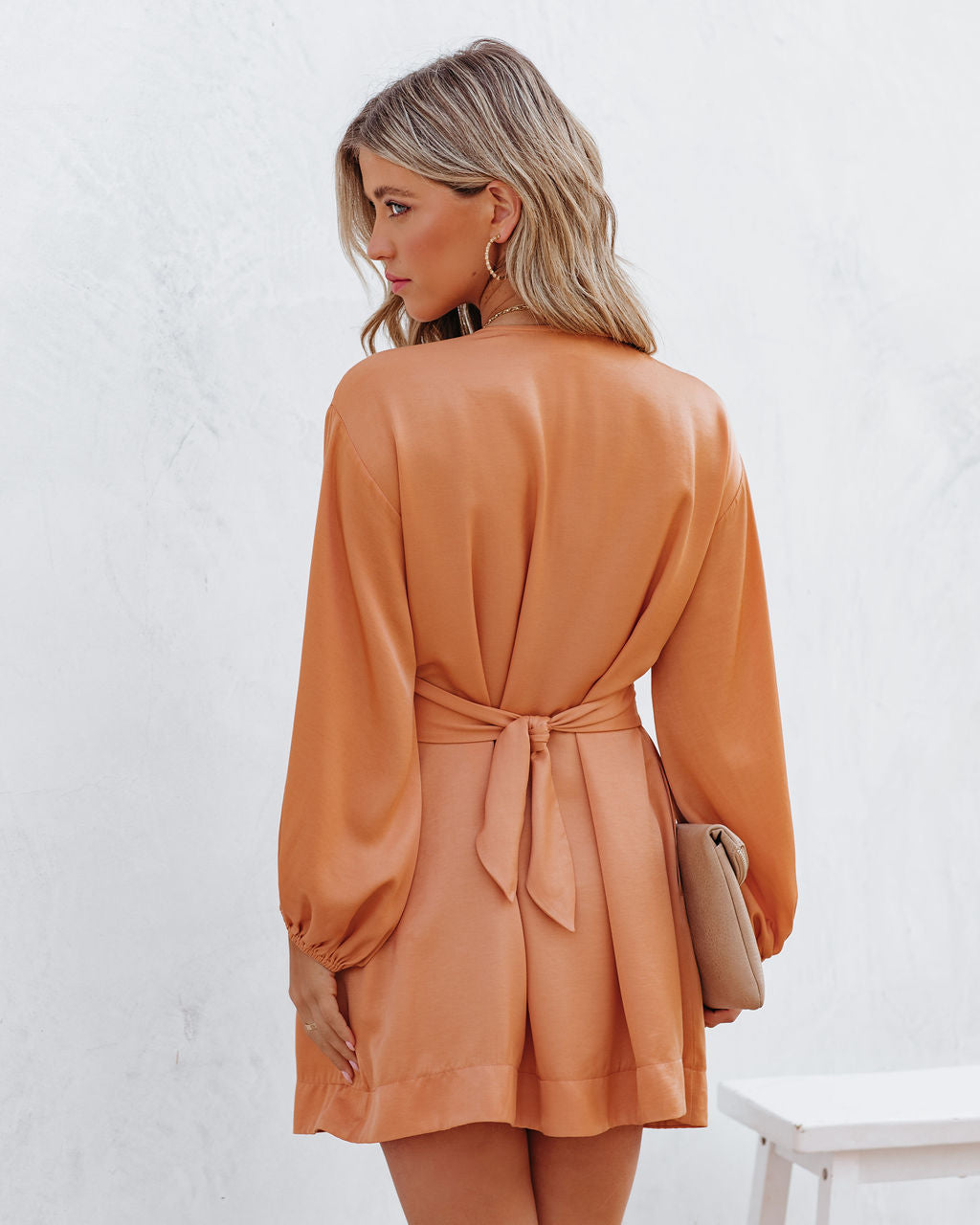 Karsan Pocketed Plunge Mini Dress - Dusty Peach