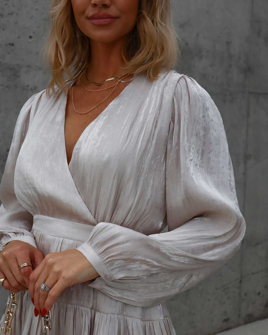 Lovely Looking High Sheen Tiered Mini Dress - Champagne