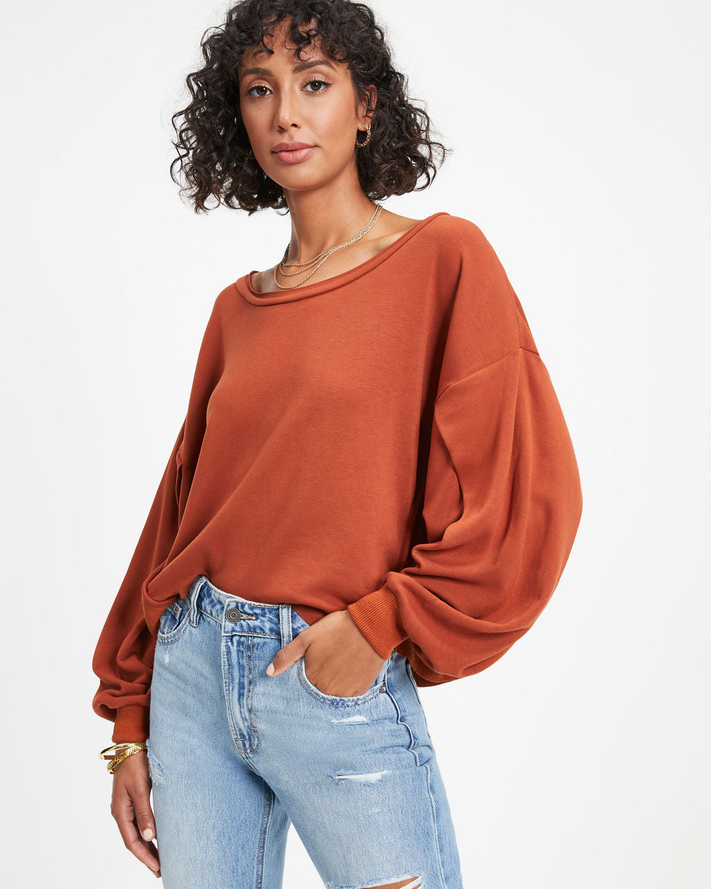 Jerome Knit Dolman Long Sleeve Top - Rust