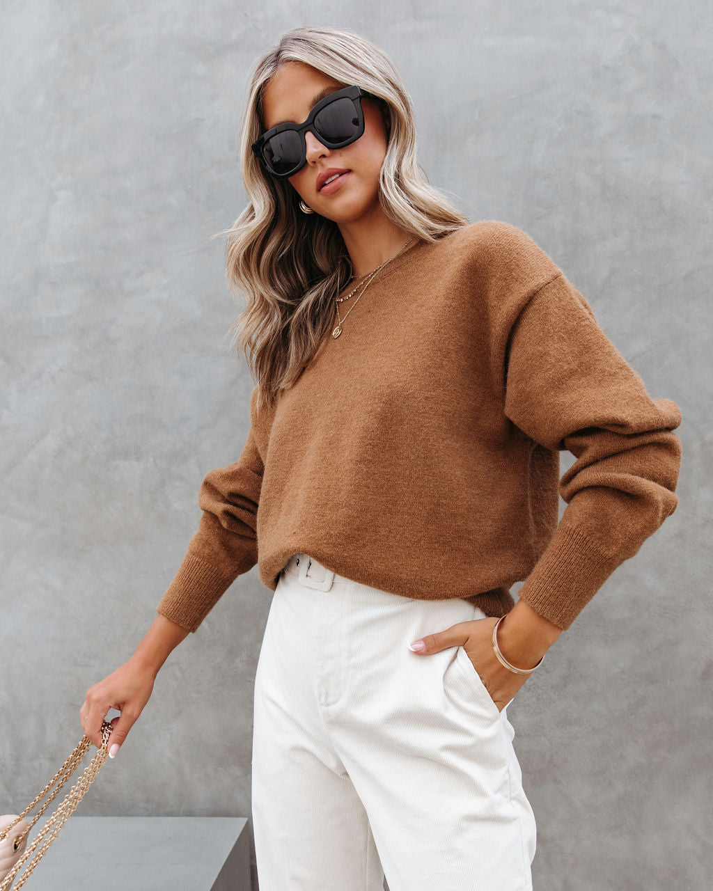 Pushing Forward Knit Pullover Sweater - Caramel