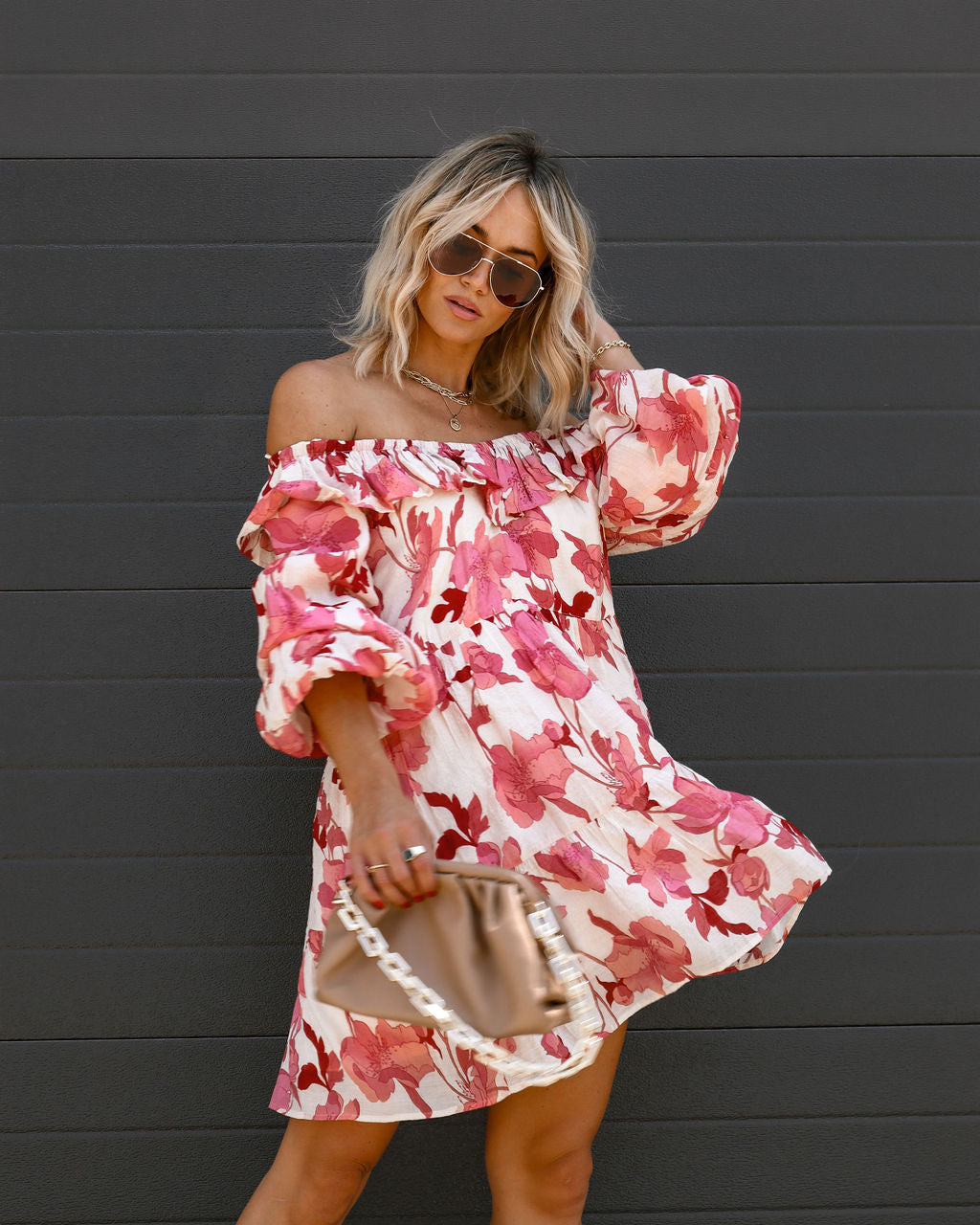 Margaret Floral Ruffle Off The Shoulder Mini Dress