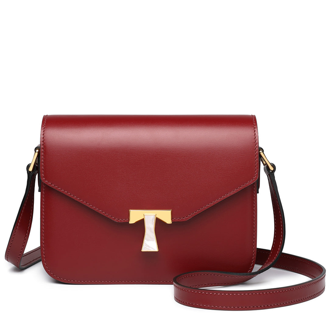 Handmade Red BOX Glossy Leather Tofu Crossbody Bag