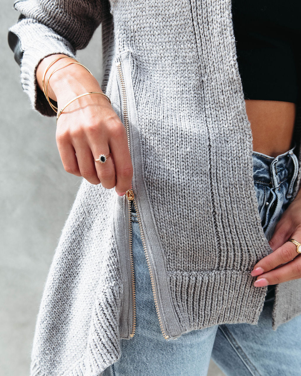 Joyce Faux Leather Contrast Zip Cardigan