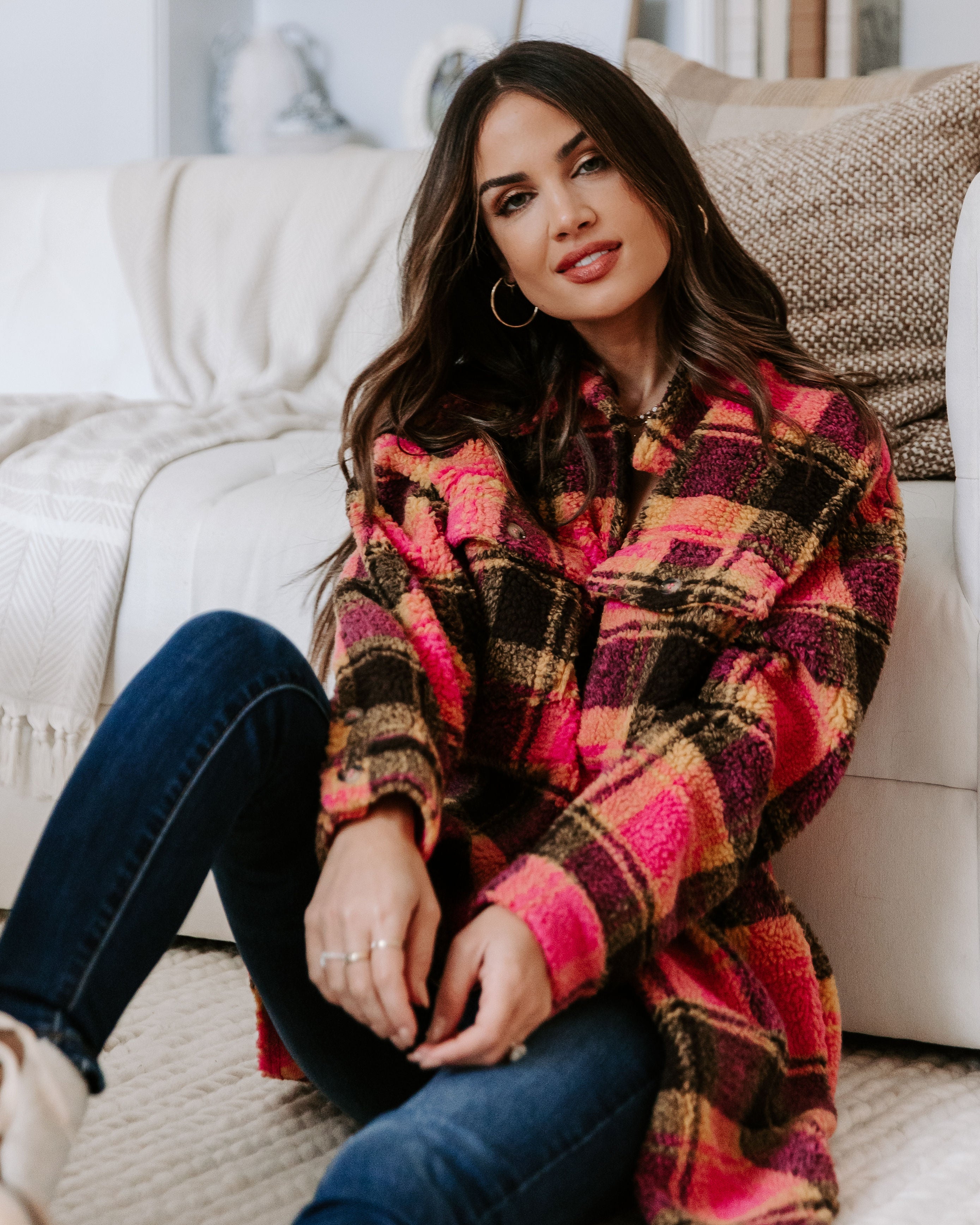 Perfect Day Pocketed Plaid Teddy Jacket