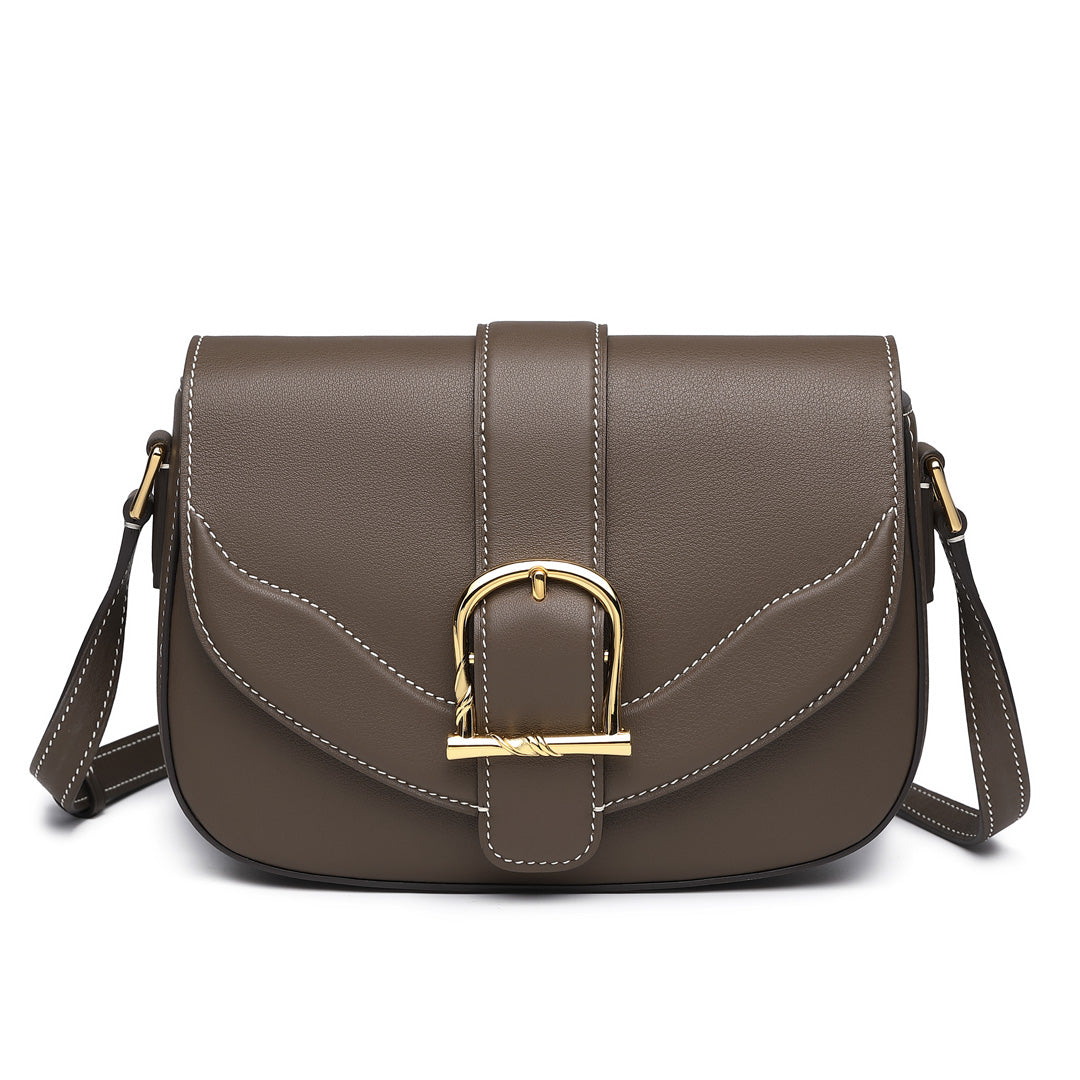 Handmade Etoupe SWIFT Leather Crossbody Flap Saddle Bags