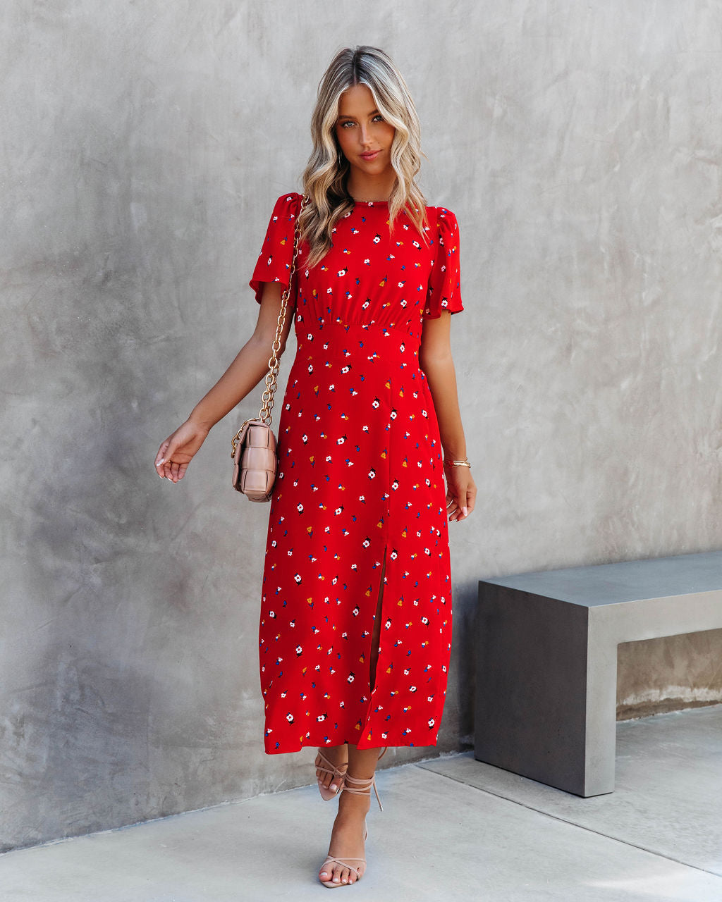 Flower Field Dates Slit Midi Dress