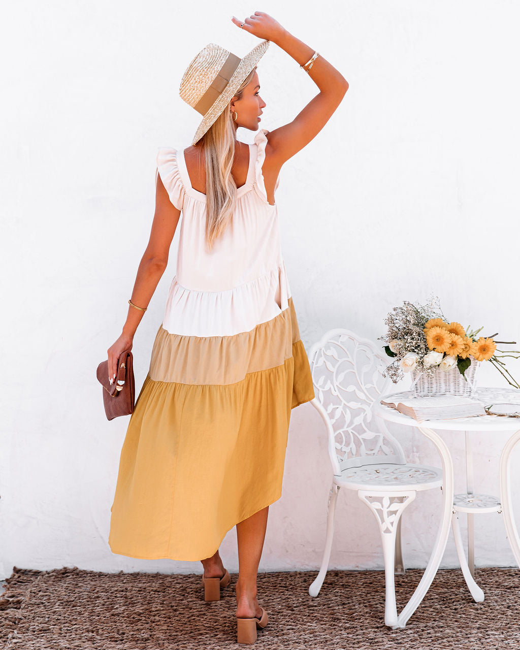 Melody Of Summer Pocketed High Low Tiered Midi Dress - Mustard - SALE