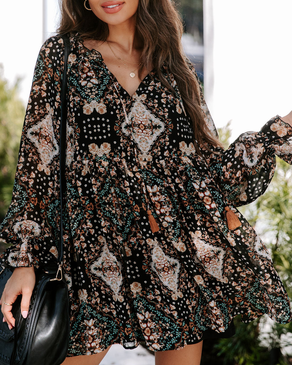 Bronwen Printed Tassel Babydoll Dress