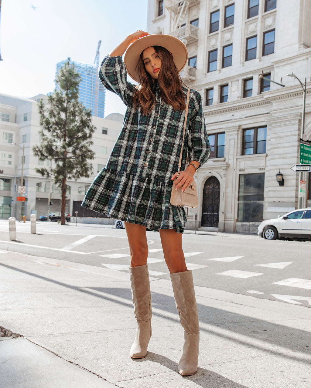 Ivy League Club Pocketed Plaid Mini Dress
