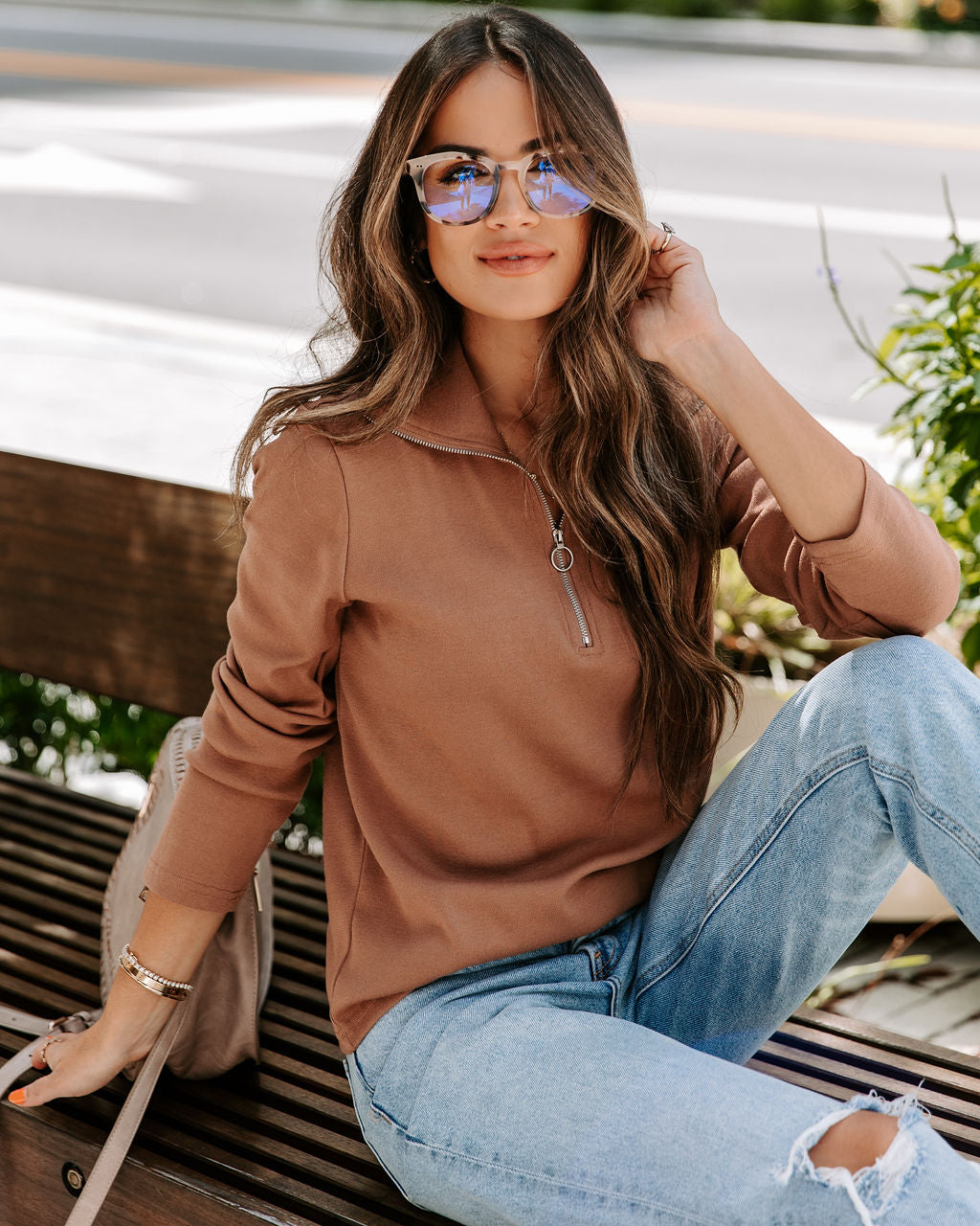 Mariana Knit Half Zip Lightweight Pullover Sweater - Latte