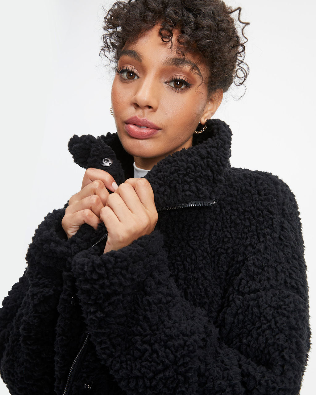 Cabin Dates Pocketed Teddy Jacket - Black