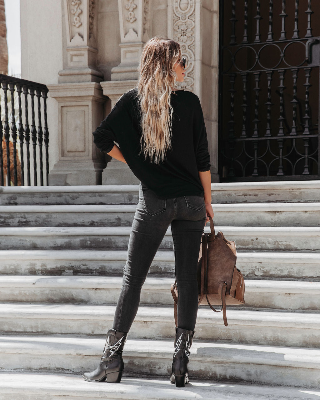 Jenna Boat Neck Long Sleeve Top - Black