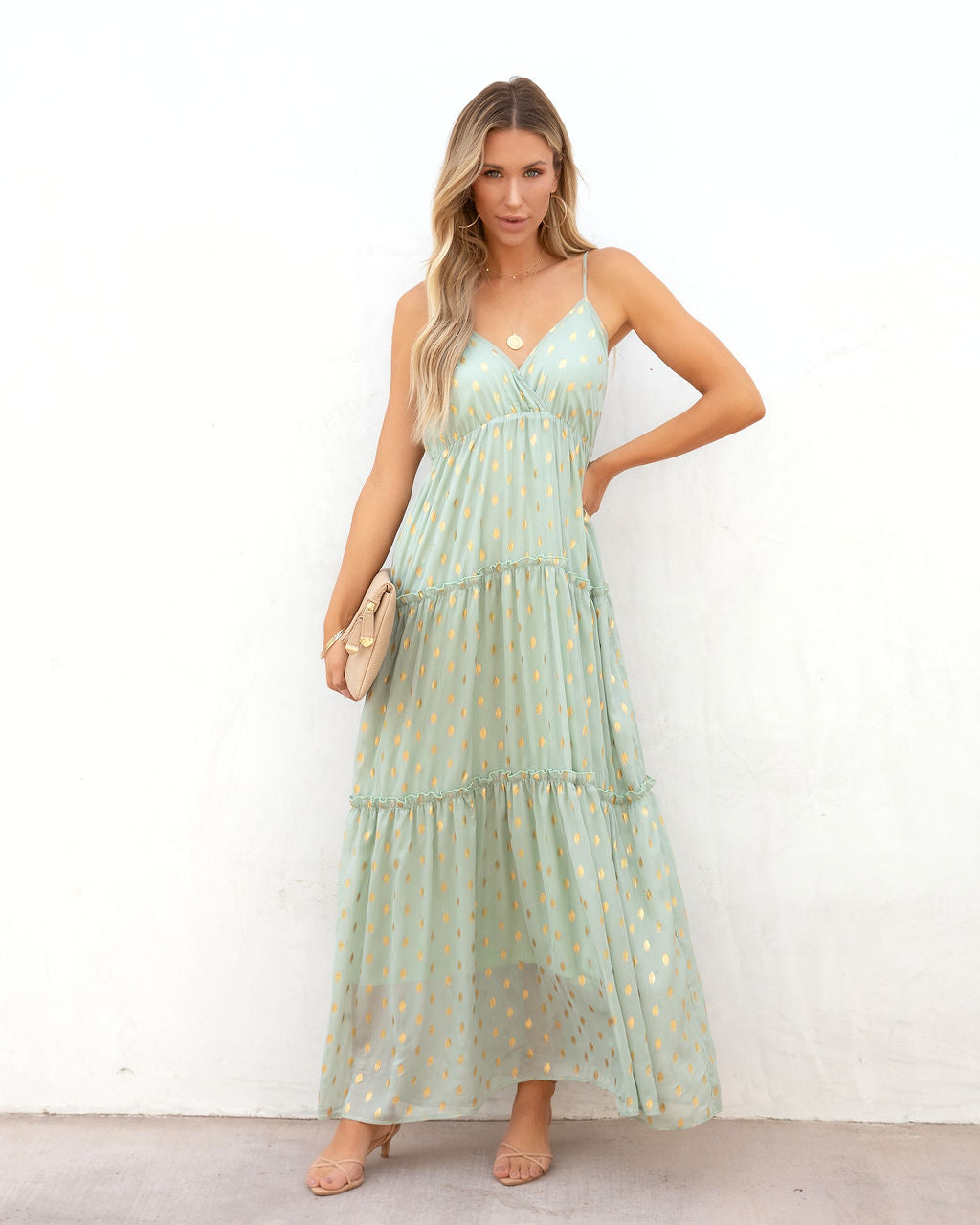 Moving Forward Metallic Tiered Maxi Dress - FINAL SALE