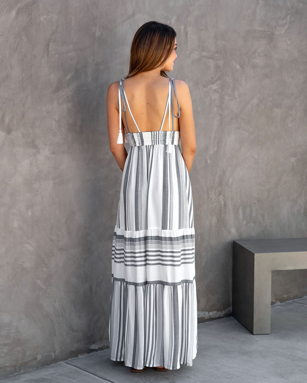 Evaluna Striped Tassel Tie Maxi Dress - FINAL SALE