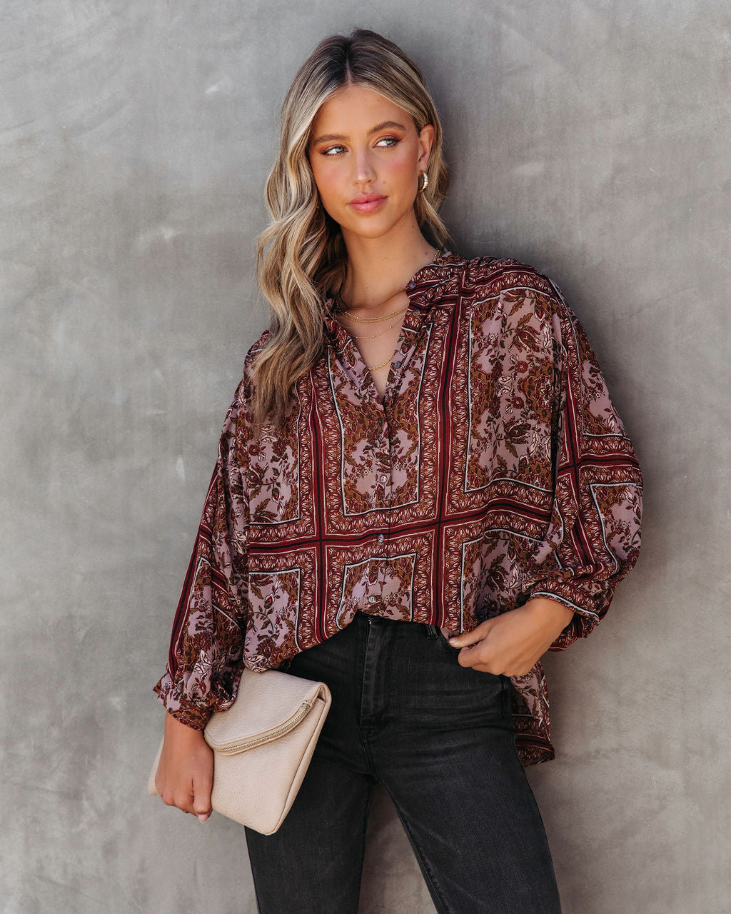 Ever As Before Printed Dolman Sleeve Top