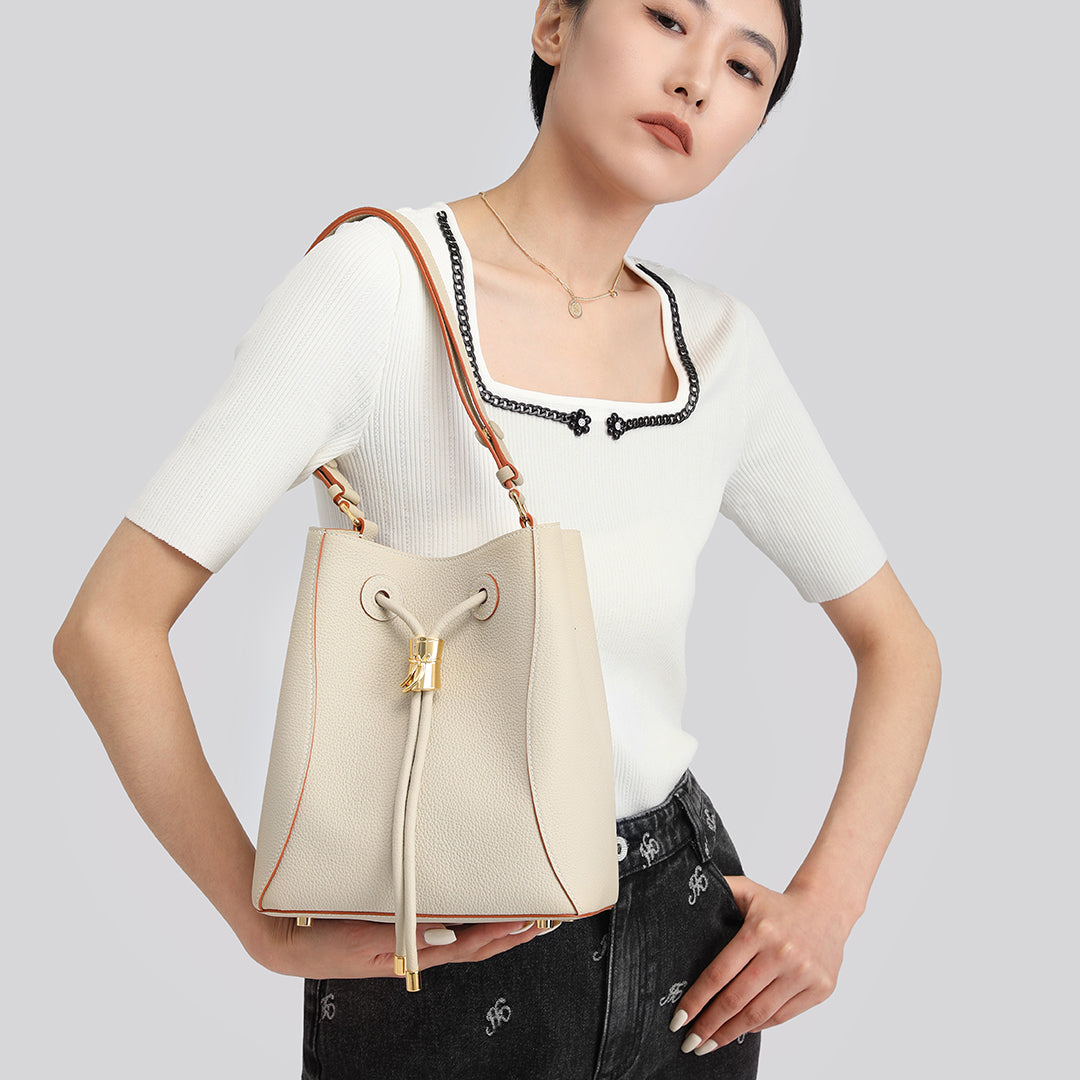 Handmade White TOGO Leather Shoulder Bucket Bag