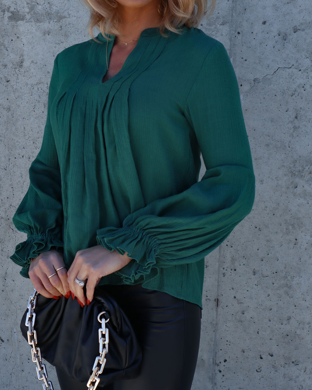 Golden Age Ruffle Peasant Top - Green