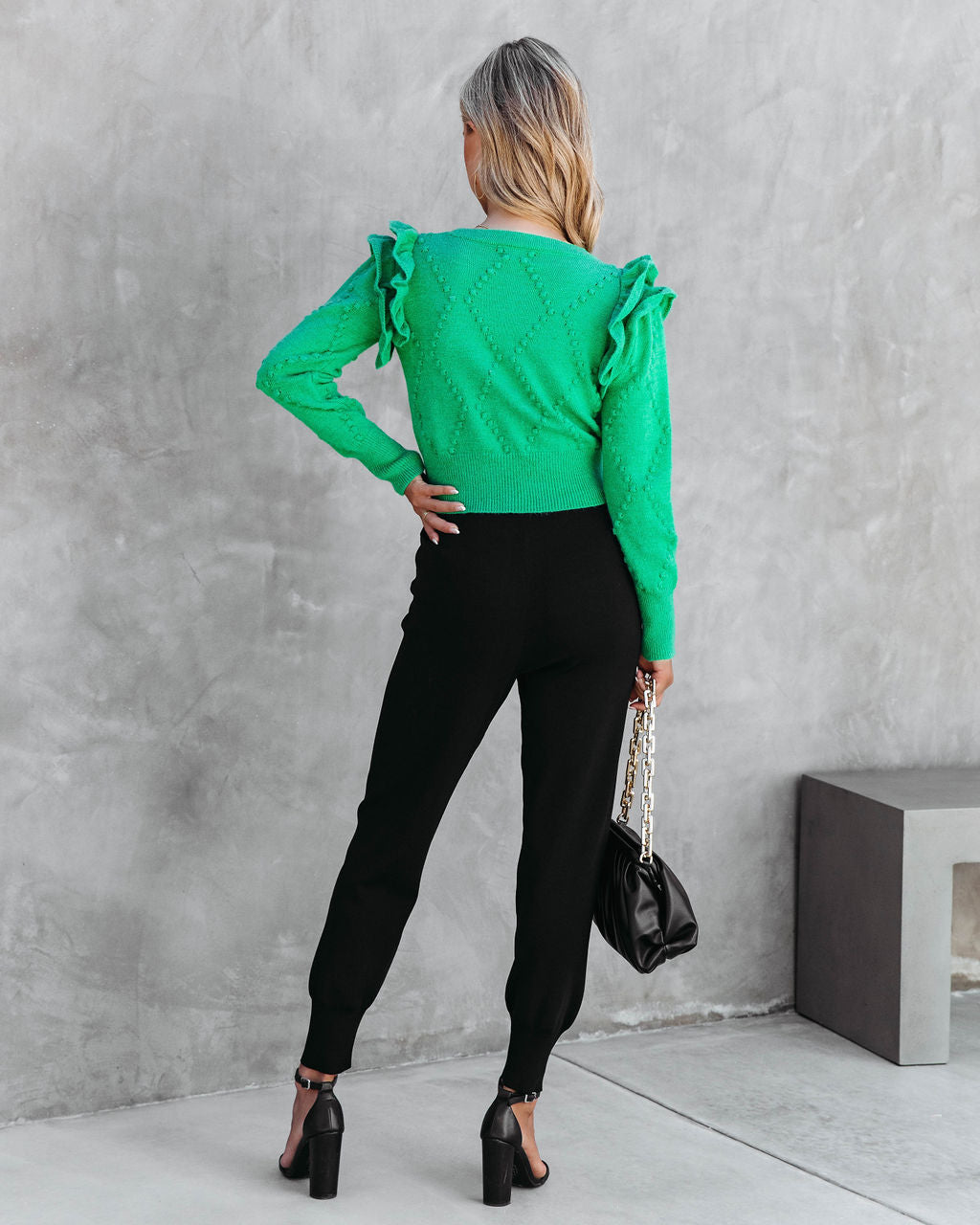 Thinking Of You Knit Ruffle Cardigan - Kelly Green