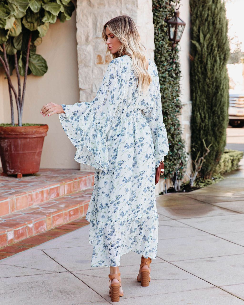 Leif Floral Chiffon High Low Midi Dress - Ivory