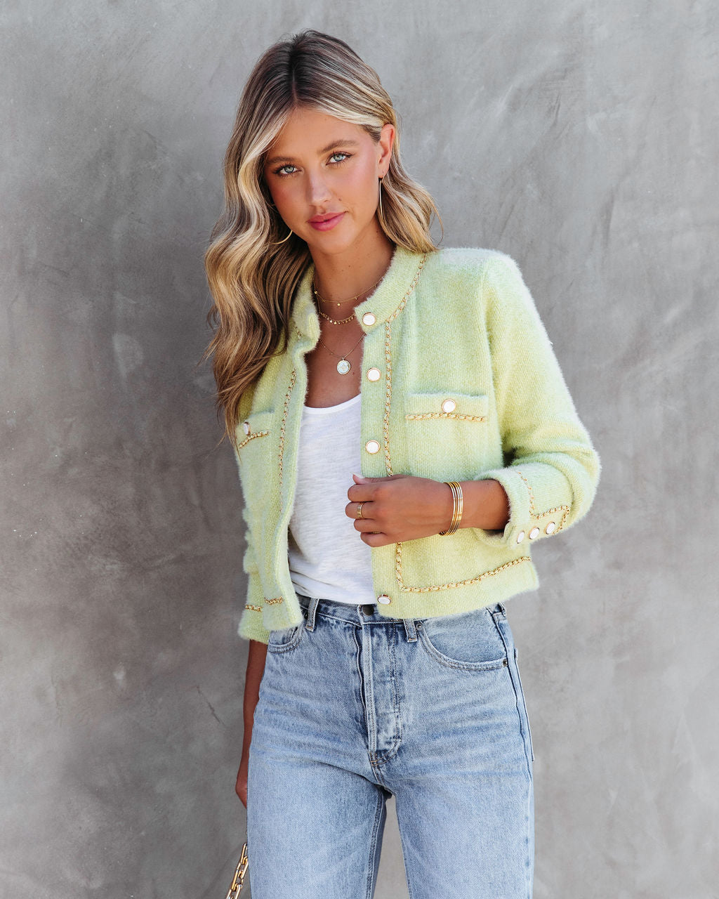 Mademoiselle Chain Link Trim Jacket - Pistachio - FINAL SALE