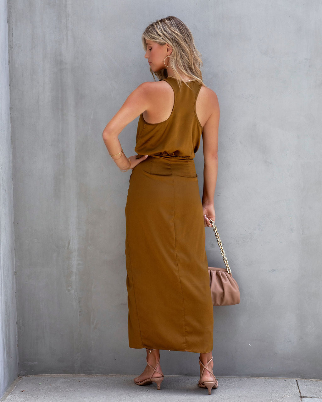 Take Me Away Satin Drape Midi Dress - Moss - SALE