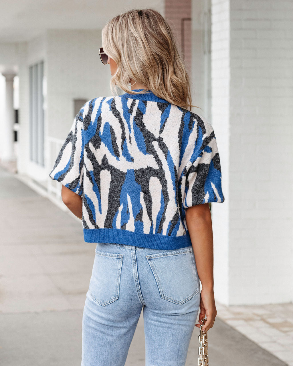 Cape Town Knit Printed Sweater Top - Blue Combo - SALE