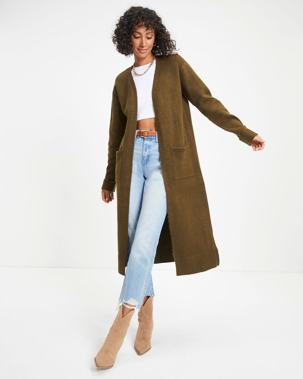 Jordynn Pocketed Knit Duster Cardigan - Dark Olive