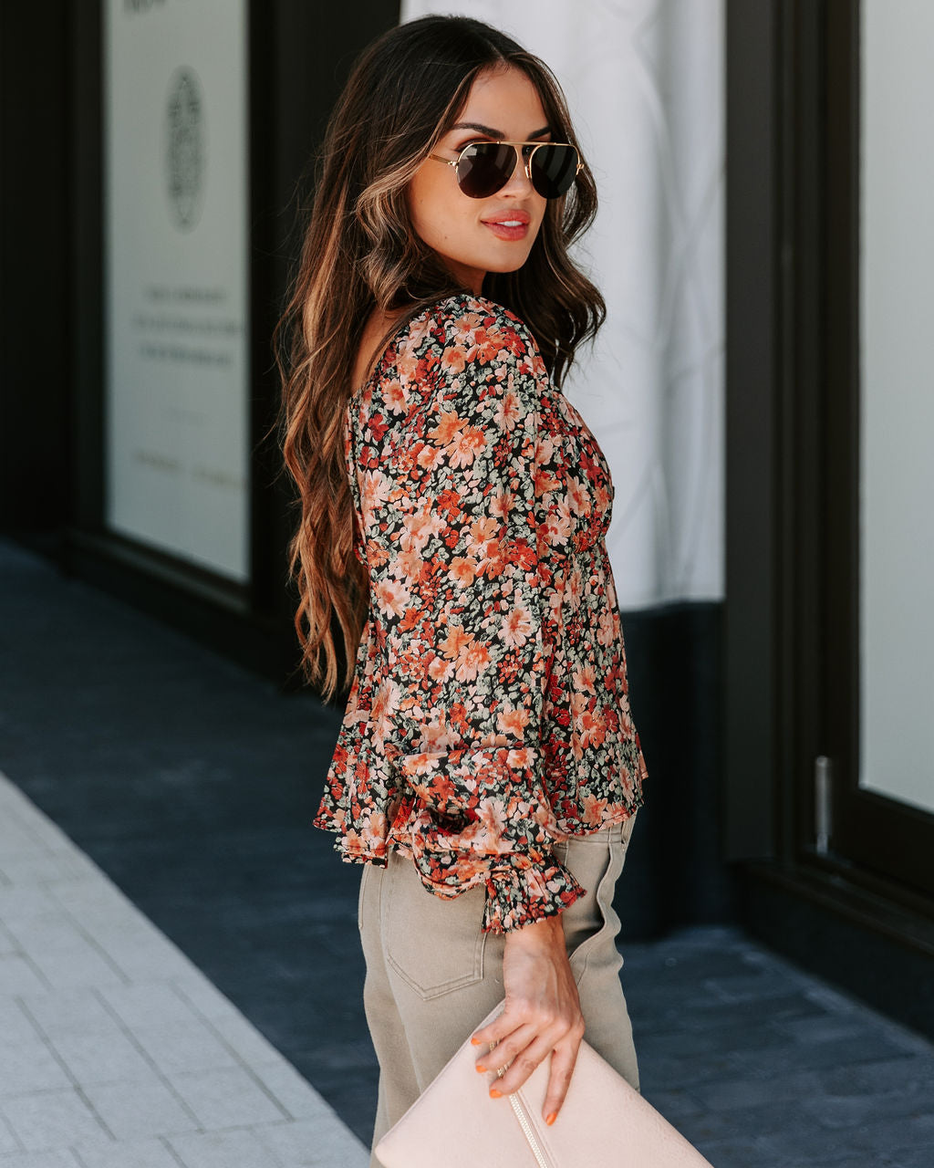 Uncertain Love Floral Front Tie Top - Brown