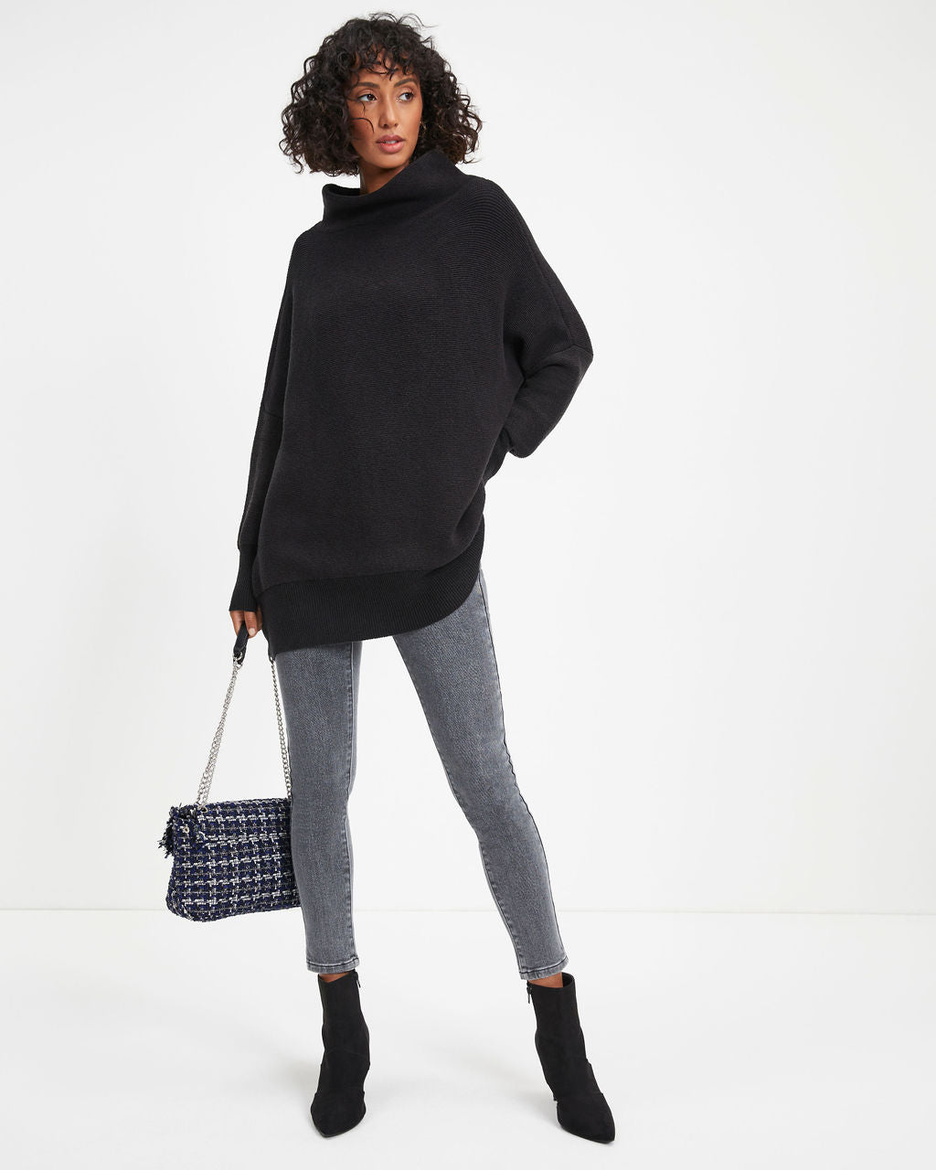 Under The Falling Leaves Knit Mock Neck Sweater - Black